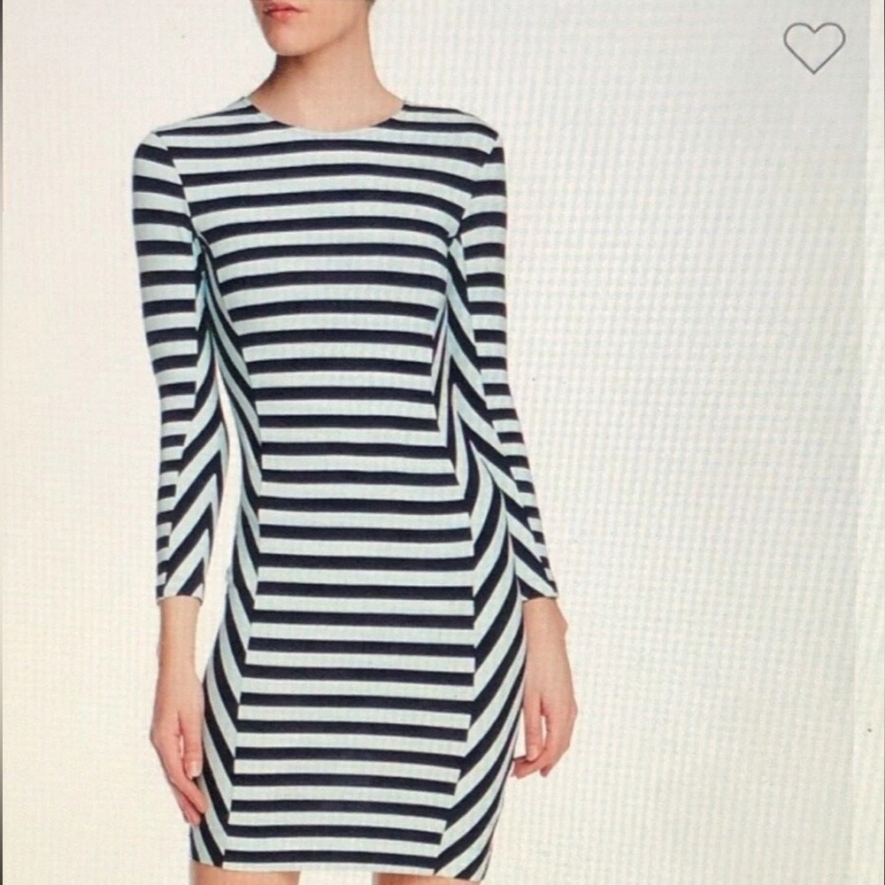 French Connection Summer Stripe Fitted Dress Navy Aqua Bodycon Size 0 XS XXS NWT